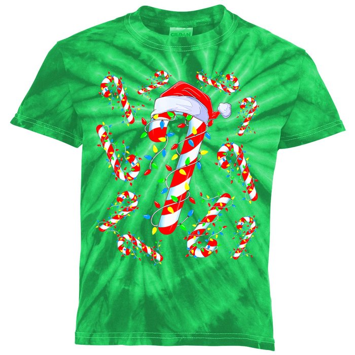 Christmas Candy Cane Santa Lights Kids Tie-Dye T-Shirt