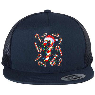 Christmas Candy Cane Santa Lights Flat Bill Trucker Hat