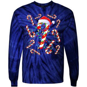 Christmas Candy Cane Santa Lights Tie-Dye Long Sleeve Shirt