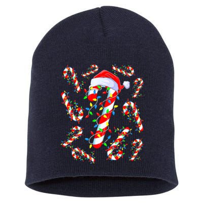 Christmas Candy Cane Santa Lights Short Acrylic Beanie