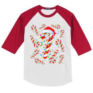 Christmas Candy Cane Santa Lights Kids Colorblock Raglan Jersey