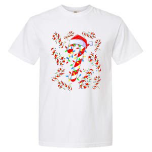 Christmas Candy Cane Santa Lights Garment-Dyed Heavyweight T-Shirt