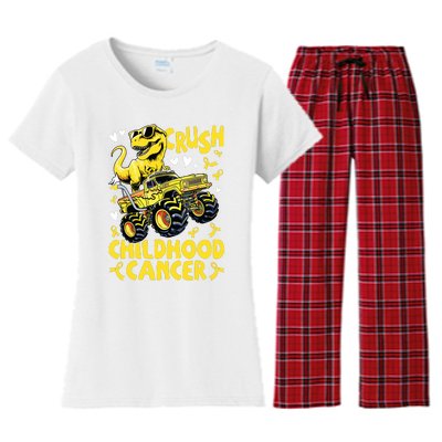 Crush Childhood Cancer Awareness Monster Truck Dinosaur Women's Flannel Pajama Set