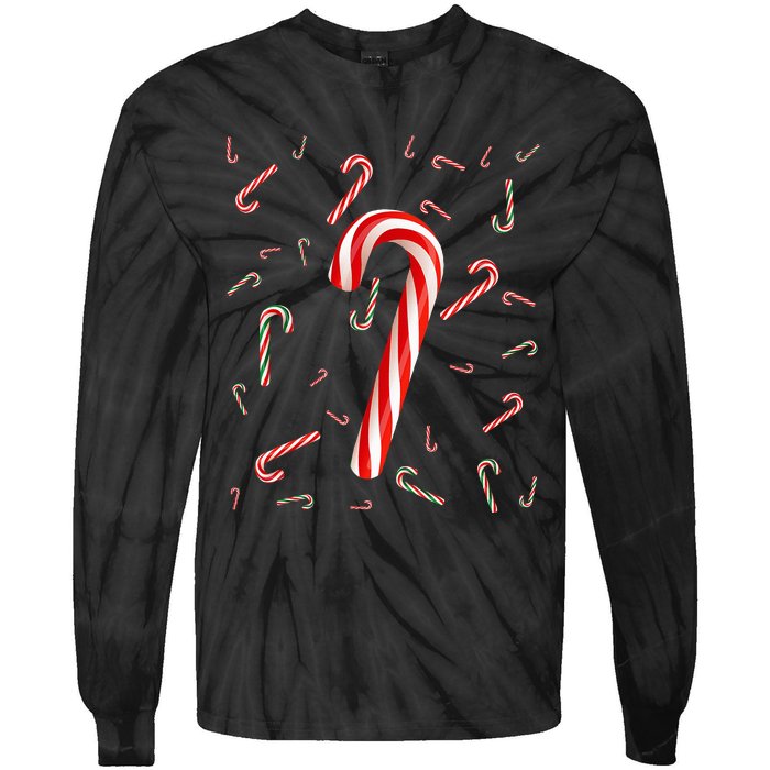 Christmas Candy Cane Santa Hat Xmas Holiday Tie-Dye Long Sleeve Shirt