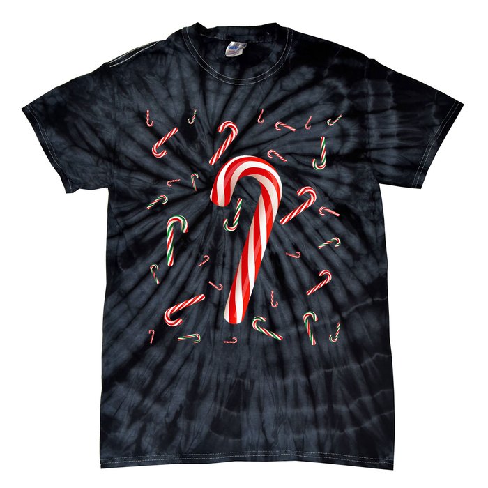 Christmas Candy Cane Santa Hat Xmas Holiday Tie-Dye T-Shirt