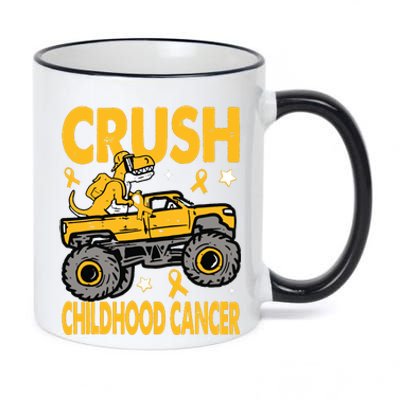 Crush Childhood Cancer Awareness Monster Truck Dinosaur 11oz Black Color Changing Mug