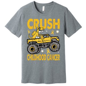 Crush Childhood Cancer Awareness Monster Truck Dinosaur Premium T-Shirt