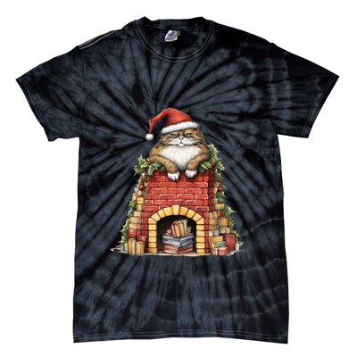 Christmas Cat Chimney Books Tie-Dye T-Shirt