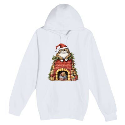 Christmas Cat Chimney Books Premium Pullover Hoodie