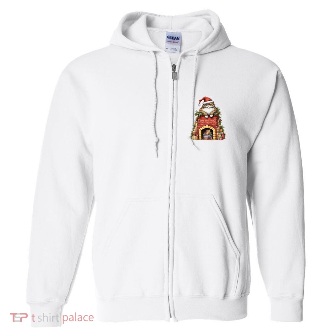 Christmas Cat Chimney Books Full Zip Hoodie