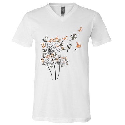 Cat Cute Cat Shirts Cute Dandelion Flower V-Neck T-Shirt