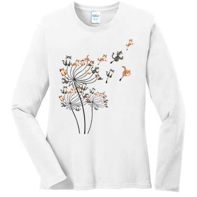 Cat Cute Cat Shirts Cute Dandelion Flower Ladies Long Sleeve Shirt