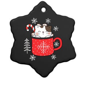 Coffee Cat Christmas Snowflakes Great Gift Ceramic Star Ornament