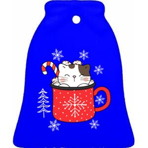 Coffee Cat Christmas Snowflakes Great Gift Ceramic Bell Ornament