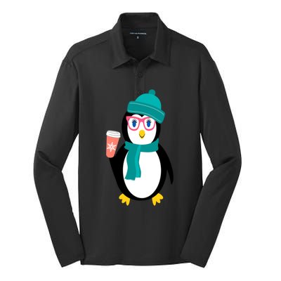 Cute Chillin Christmas Holiday Gift For Penguin Lovers Funny Gift Silk Touch Performance Long Sleeve Polo