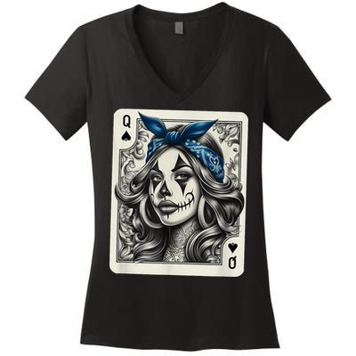 Chicana Chicano Camisa Cute Chicano Tattoo Art Clown Women's V-Neck T-Shirt