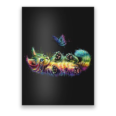 colorful cute cat playing butterfly art lovers kitten Kitty Poster