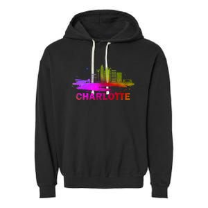 Colorful Charlotte Cityscape Souvenir Charlotte Skyline Garment-Dyed Fleece Hoodie