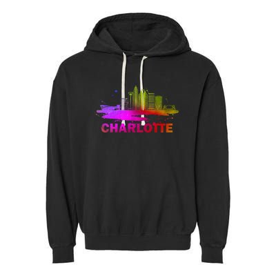 Colorful Charlotte Cityscape Souvenir Charlotte Skyline Garment-Dyed Fleece Hoodie