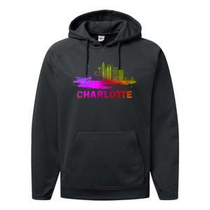 Colorful Charlotte Cityscape Souvenir Charlotte Skyline Performance Fleece Hoodie