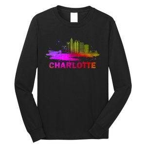 Colorful Charlotte Cityscape Souvenir Charlotte Skyline Long Sleeve Shirt