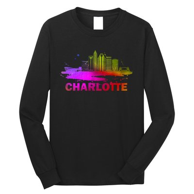 Colorful Charlotte Cityscape Souvenir Charlotte Skyline Long Sleeve Shirt