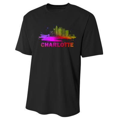 Colorful Charlotte Cityscape Souvenir Charlotte Skyline Performance Sprint T-Shirt