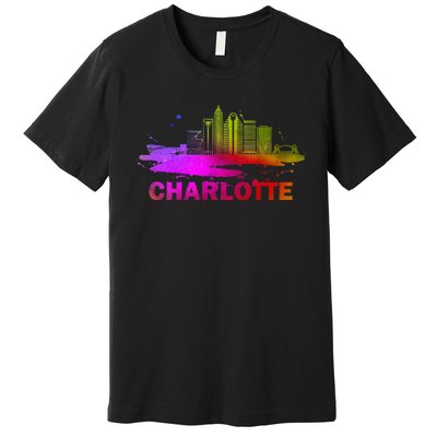 Colorful Charlotte Cityscape Souvenir Charlotte Skyline Premium T-Shirt