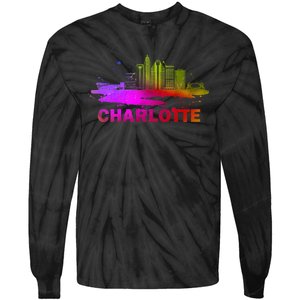 Colorful Charlotte Cityscape Souvenir Charlotte Skyline Tie-Dye Long Sleeve Shirt