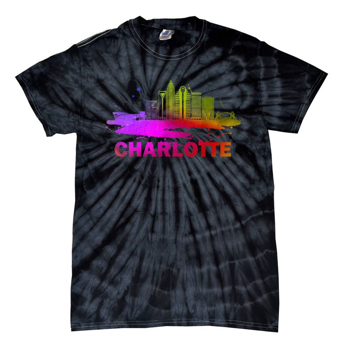 Colorful Charlotte Cityscape Souvenir Charlotte Skyline Tie-Dye T-Shirt