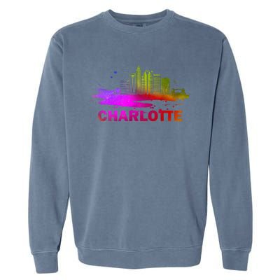 Colorful Charlotte Cityscape Souvenir Charlotte Skyline Garment-Dyed Sweatshirt