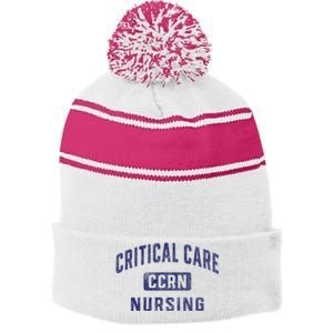 Ccrn Critical Care Nurse Icu Intensive Care Nursing Stripe Pom Pom Beanie