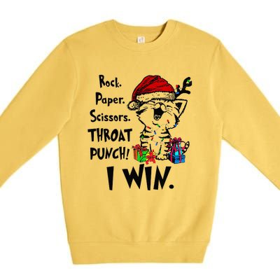 Cute Cat Christmas Rock Paper Scissors Throat Punch I Win Premium Crewneck Sweatshirt