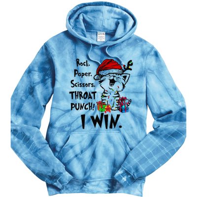 Cute Cat Christmas Rock Paper Scissors Throat Punch I Win Tie Dye Hoodie