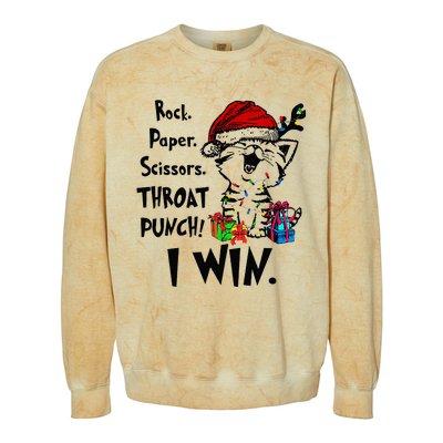 Cute Cat Christmas Rock Paper Scissors Throat Punch I Win Colorblast Crewneck Sweatshirt