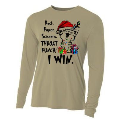 Cute Cat Christmas Rock Paper Scissors Throat Punch I Win Cooling Performance Long Sleeve Crew