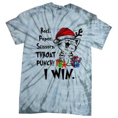 Cute Cat Christmas Rock Paper Scissors Throat Punch I Win Tie-Dye T-Shirt