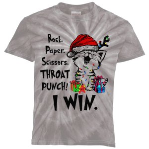 Cute Cat Christmas Rock Paper Scissors Throat Punch I Win Kids Tie-Dye T-Shirt