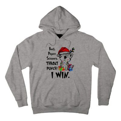 Cute Cat Christmas Rock Paper Scissors Throat Punch I Win Tall Hoodie