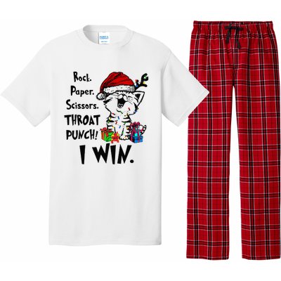 Cute Cat Christmas Rock Paper Scissors Throat Punch I Win Pajama Set