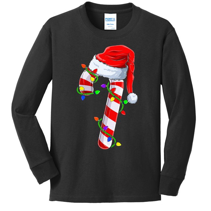 Candy Cane Crew Christmas Lights Family Matching Xmas Kids Long Sleeve Shirt