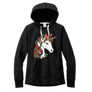 Cute Candy Cane Unicorn Christmas Matching Top Gift Women's Fleece Hoodie