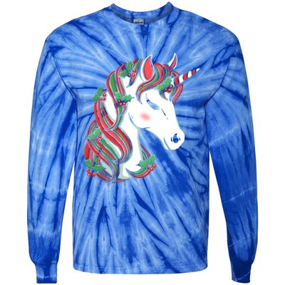 Cute Candy Cane Unicorn Christmas Matching Top Gift Tie-Dye Long Sleeve Shirt