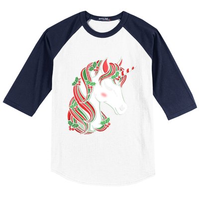 Cute Candy Cane Unicorn Christmas Matching Top Gift Baseball Sleeve Shirt