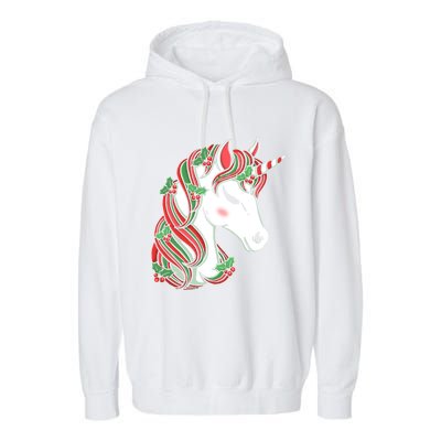 Cute Candy Cane Unicorn Christmas Matching Top Gift Garment-Dyed Fleece Hoodie