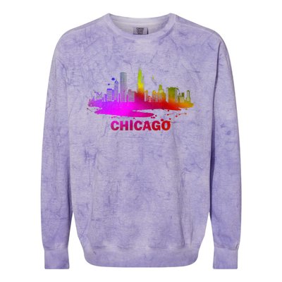 Colorful Chicago Cityscape Souvenir Chicago Skyline Colorblast Crewneck Sweatshirt