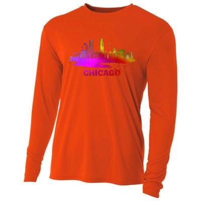 Colorful Chicago Cityscape Souvenir Chicago Skyline Cooling Performance Long Sleeve Crew