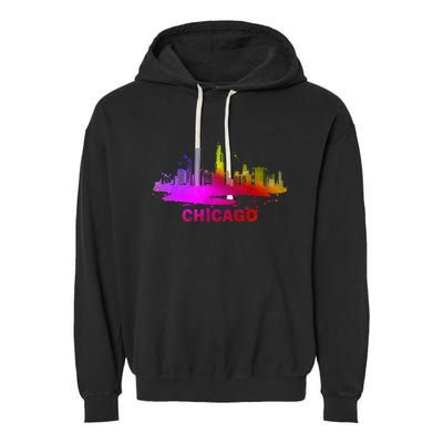 Colorful Chicago Cityscape Souvenir Chicago Skyline Garment-Dyed Fleece Hoodie