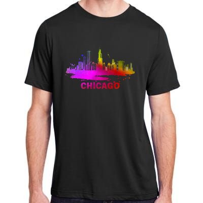 Colorful Chicago Cityscape Souvenir Chicago Skyline Adult ChromaSoft Performance T-Shirt