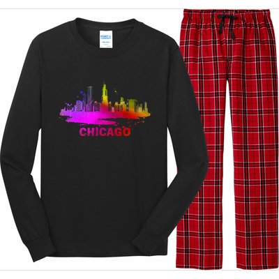 Colorful Chicago Cityscape Souvenir Chicago Skyline Long Sleeve Pajama Set